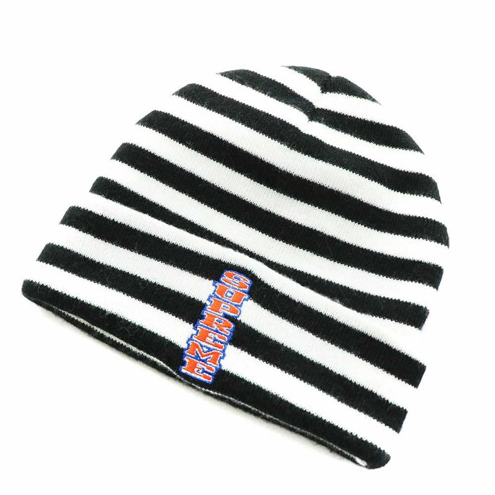 Supreme Vertical Logo Striped Beanie Knit Cap Hat… - image 1