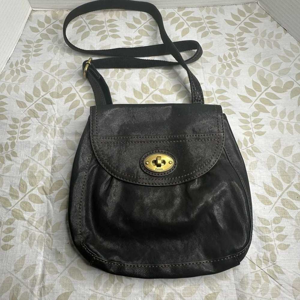 Vintage Fossil Black Leather Shoulder & Crossbody… - image 1