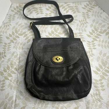 Vintage Fossil Black Leather Shoulder & Crossbody… - image 1