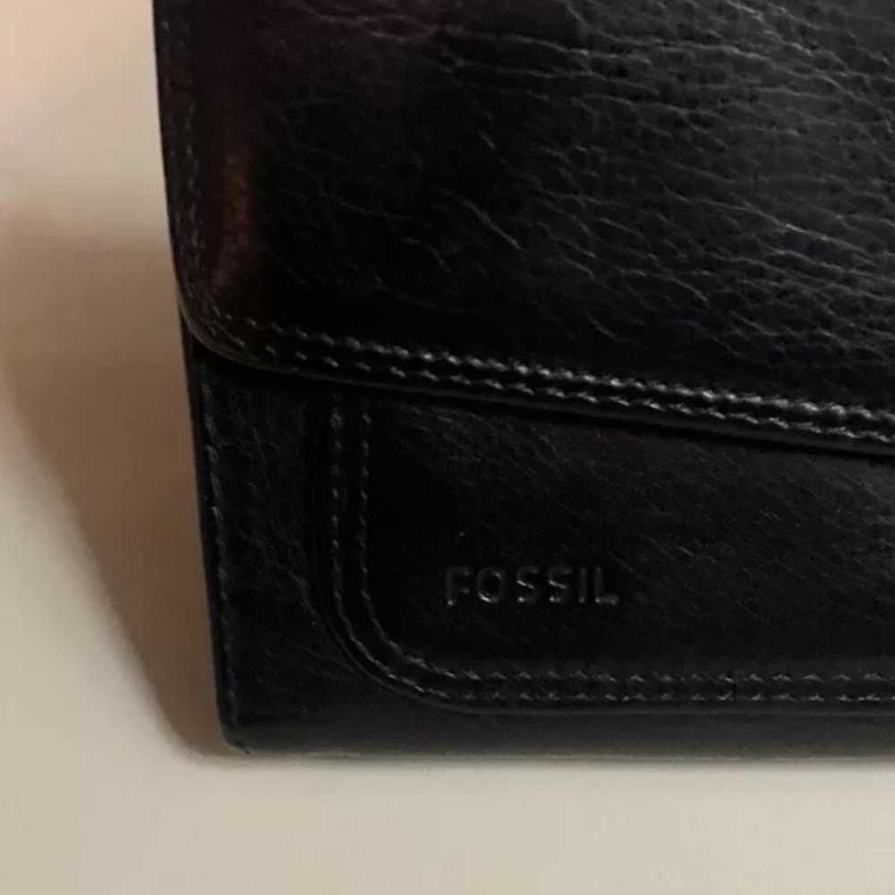 Vintage Fossil Black Leather Trifold Wallet Cross… - image 2