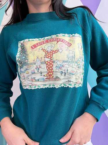 Vintage I Love Christmas Postcard Crewneck Sweatsh