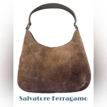 Salvatore Ferragamo Vintage Brown Suede Bag 16x13… - image 1