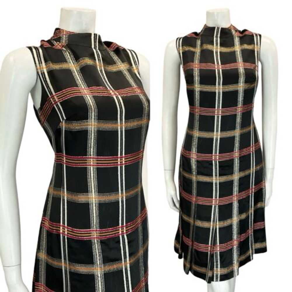 VTG 60S BLACK RED GOLD FUNNEL NECK PLEATED SLEEVE… - image 1