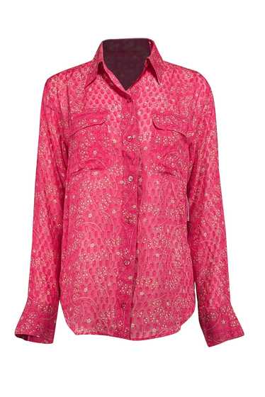 Equipment - Dark Pink & Beige Lace Pattern Silk Bl