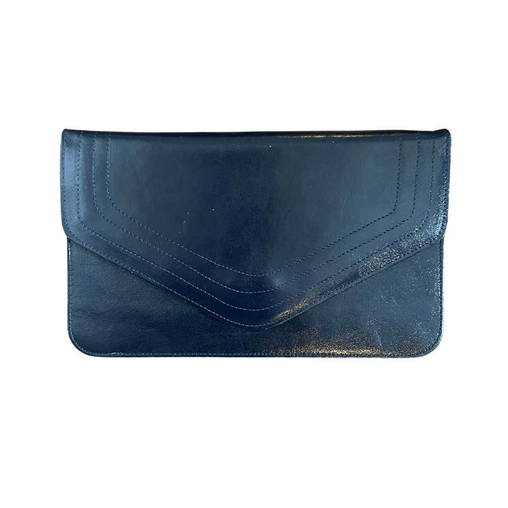 Vintage Navy Blue Leather Envelope Clutch Bag Pur… - image 1