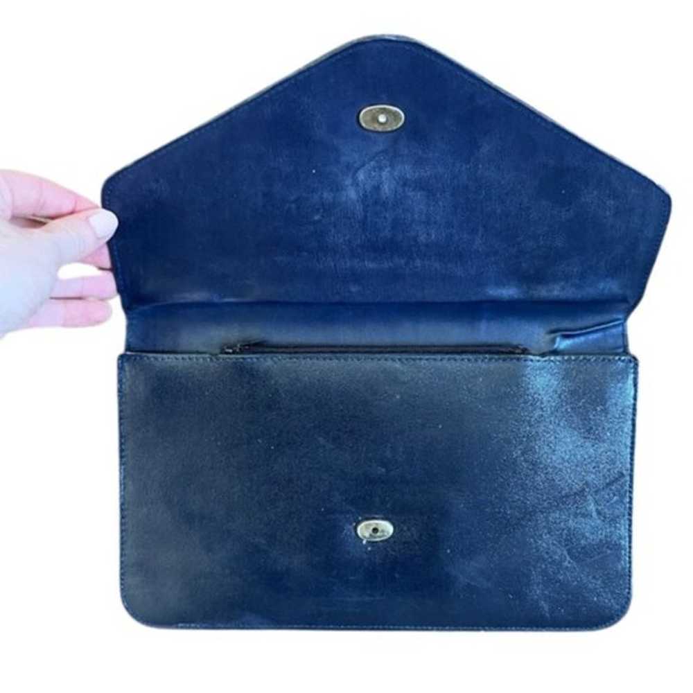 Vintage Navy Blue Leather Envelope Clutch Bag Pur… - image 2