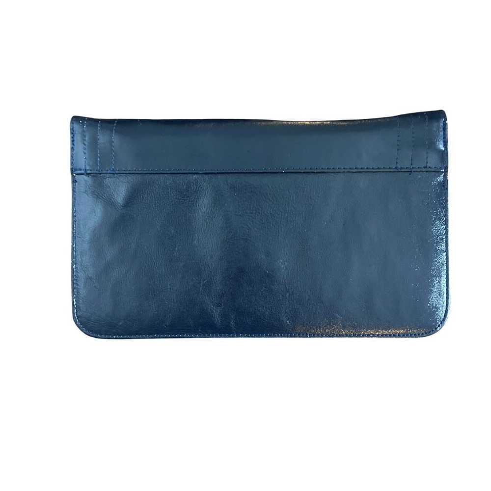 Vintage Navy Blue Leather Envelope Clutch Bag Pur… - image 3