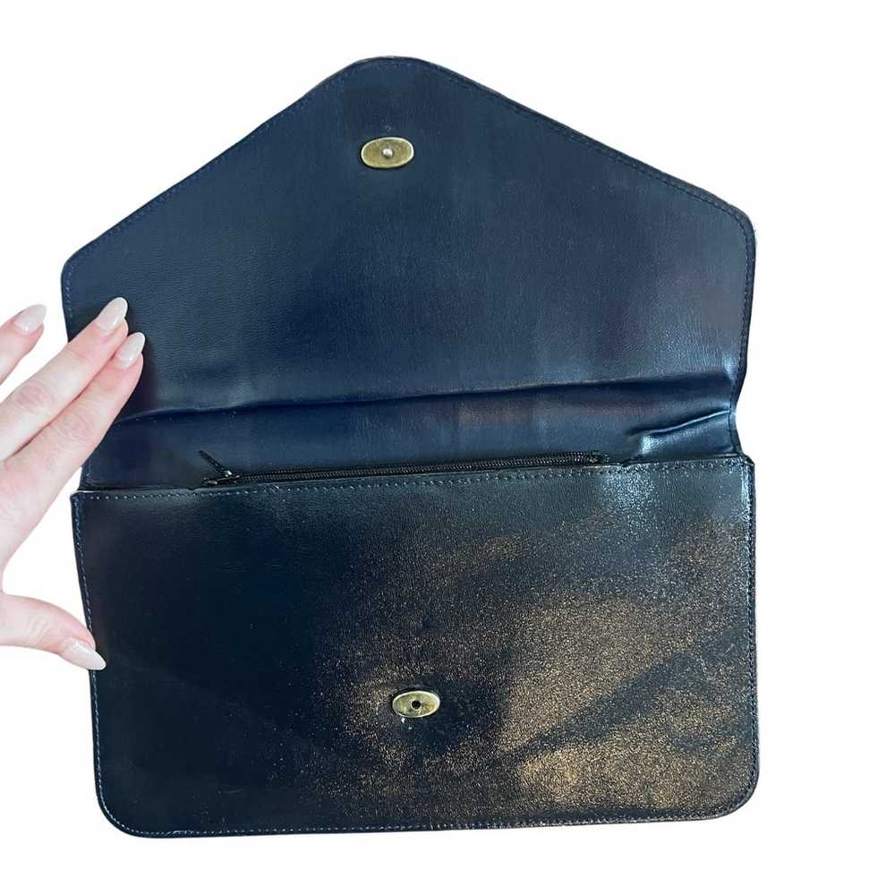 Vintage Navy Blue Leather Envelope Clutch Bag Pur… - image 4