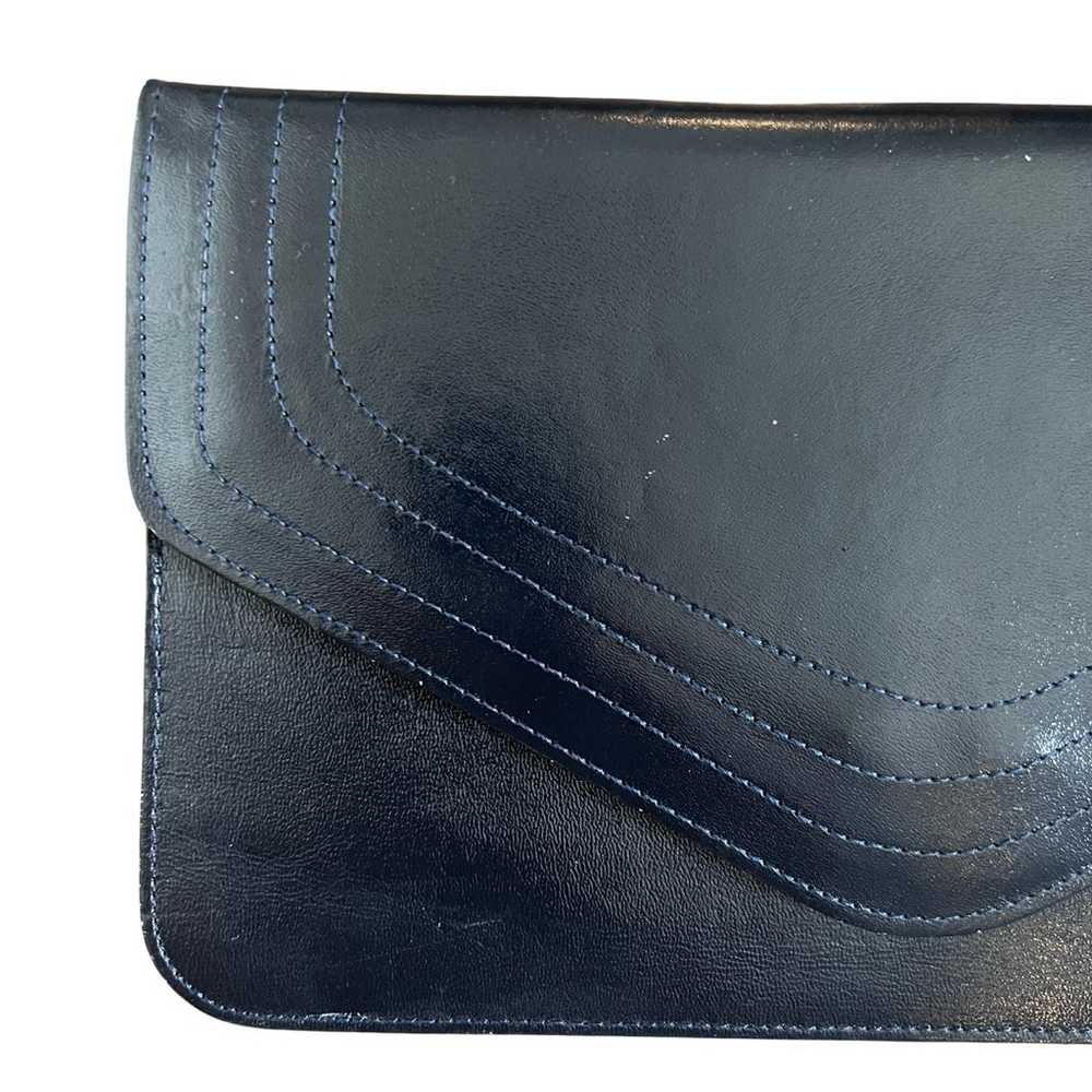 Vintage Navy Blue Leather Envelope Clutch Bag Pur… - image 5