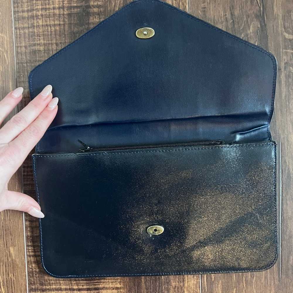 Vintage Navy Blue Leather Envelope Clutch Bag Pur… - image 6