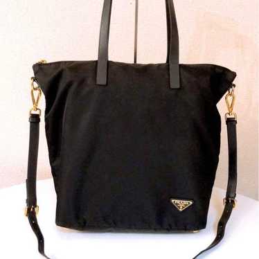 PRADA Nylon Leather 2way Tote Bag Black.