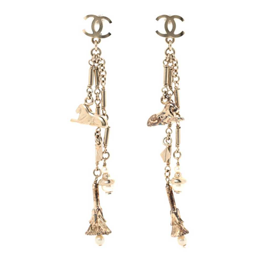 CHANEL Pearl CC Egypt Drop Earrings Gold - image 1