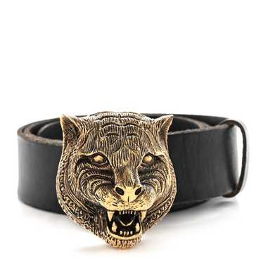 GUCCI Calfskin Brass Feline Buckle Belt 85 34 Bla… - image 1