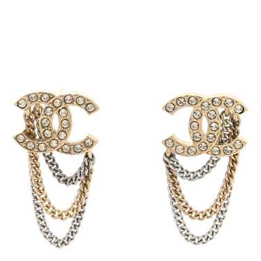 CHANEL Crystal Chain CC Earrings Gold