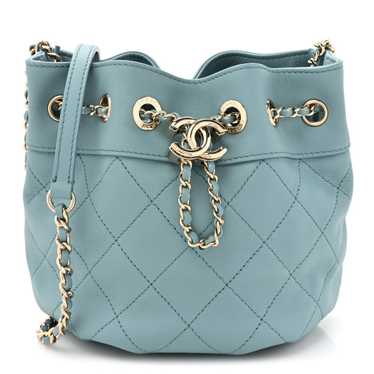 CHANEL Calfskin Mini Drawstring CC Bag Blue