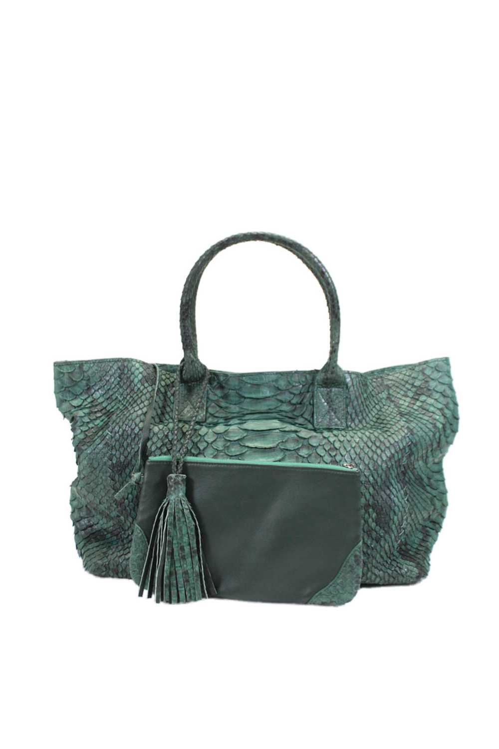 Designer Womens Python Skin Magnet Closure Tote S… - image 1