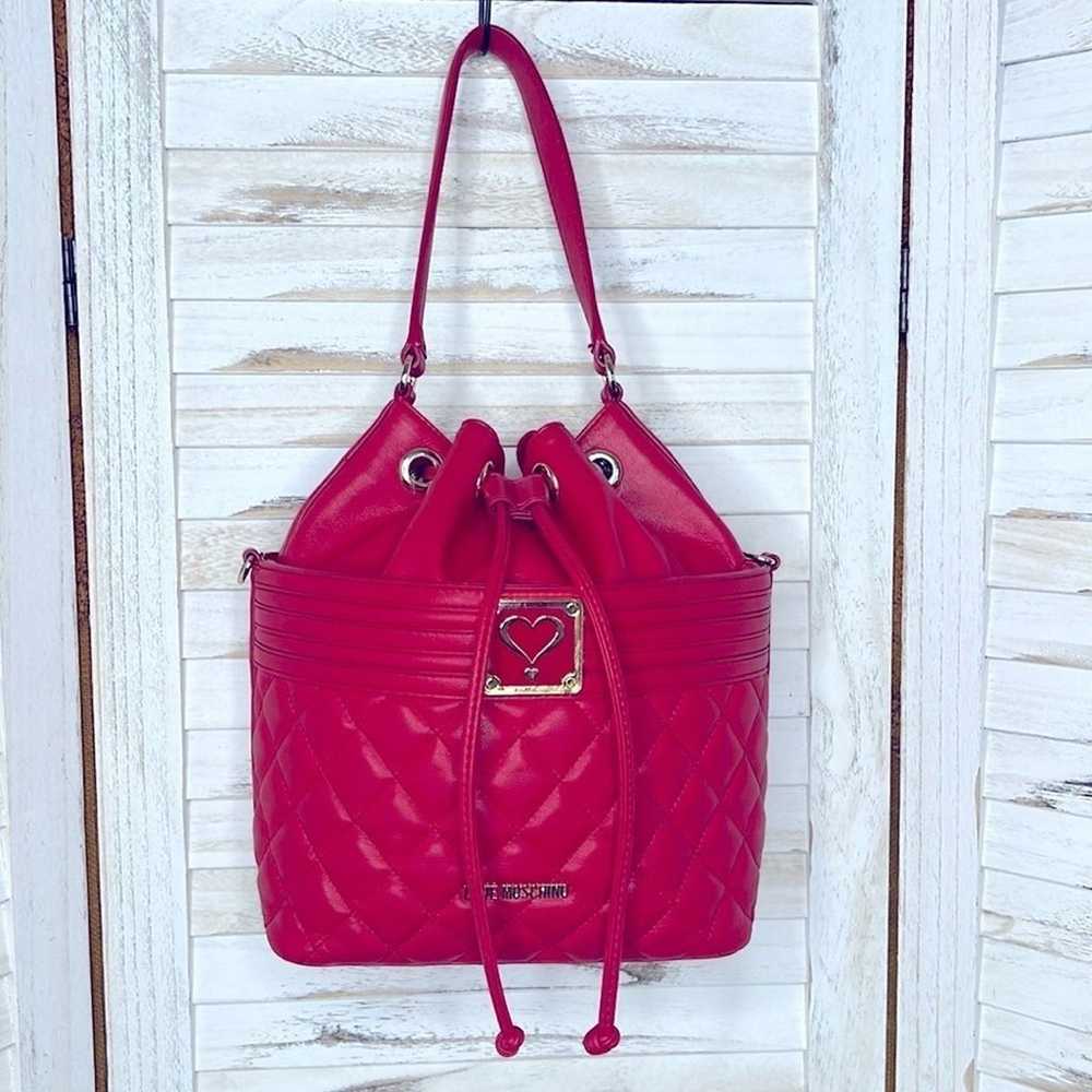 LOVE MOSCHINO l Red Quilt Draw String Bucket Bag … - image 12