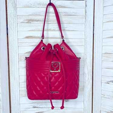 LOVE MOSCHINO l Red Quilt Draw String Bucket Bag … - image 1