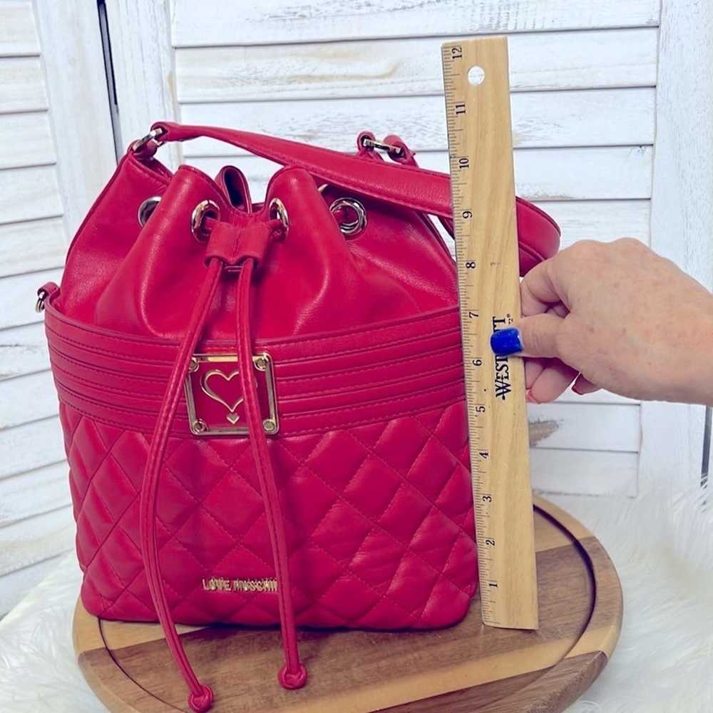 LOVE MOSCHINO l Red Quilt Draw String Bucket Bag … - image 9