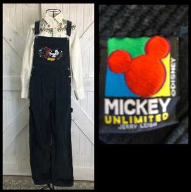 Vtg Disney Mickey Unlimited Jerry Leigh Women's Black Corduroy Overalls 2024 Size XL