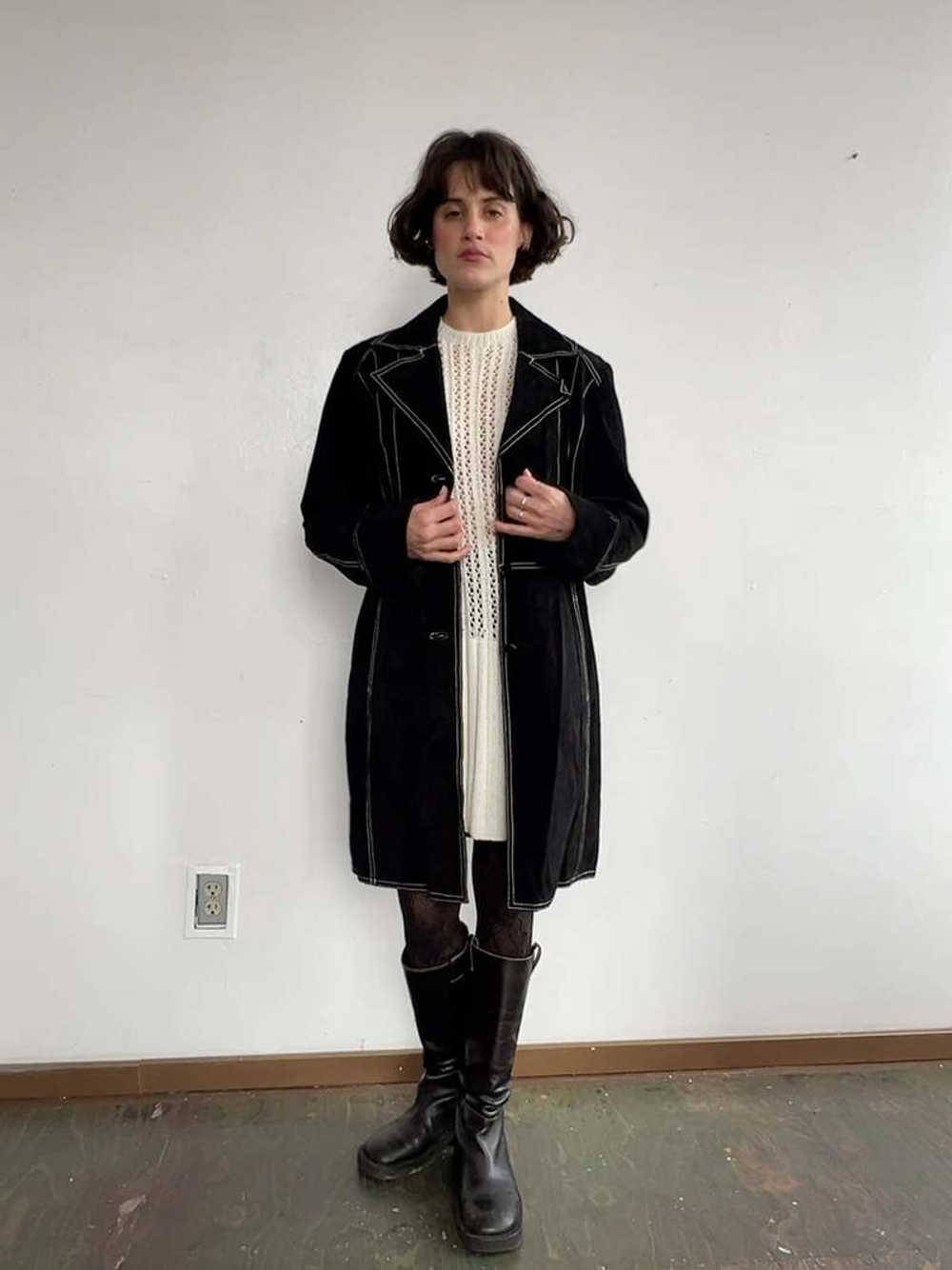 Vintage 90s Suede Coat - Black - image 2