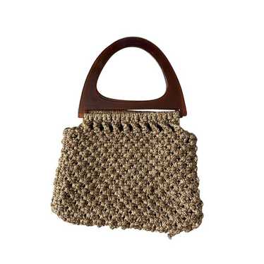 VINTAGE 70s Straw Woven Lucite Handle Handbag - image 1