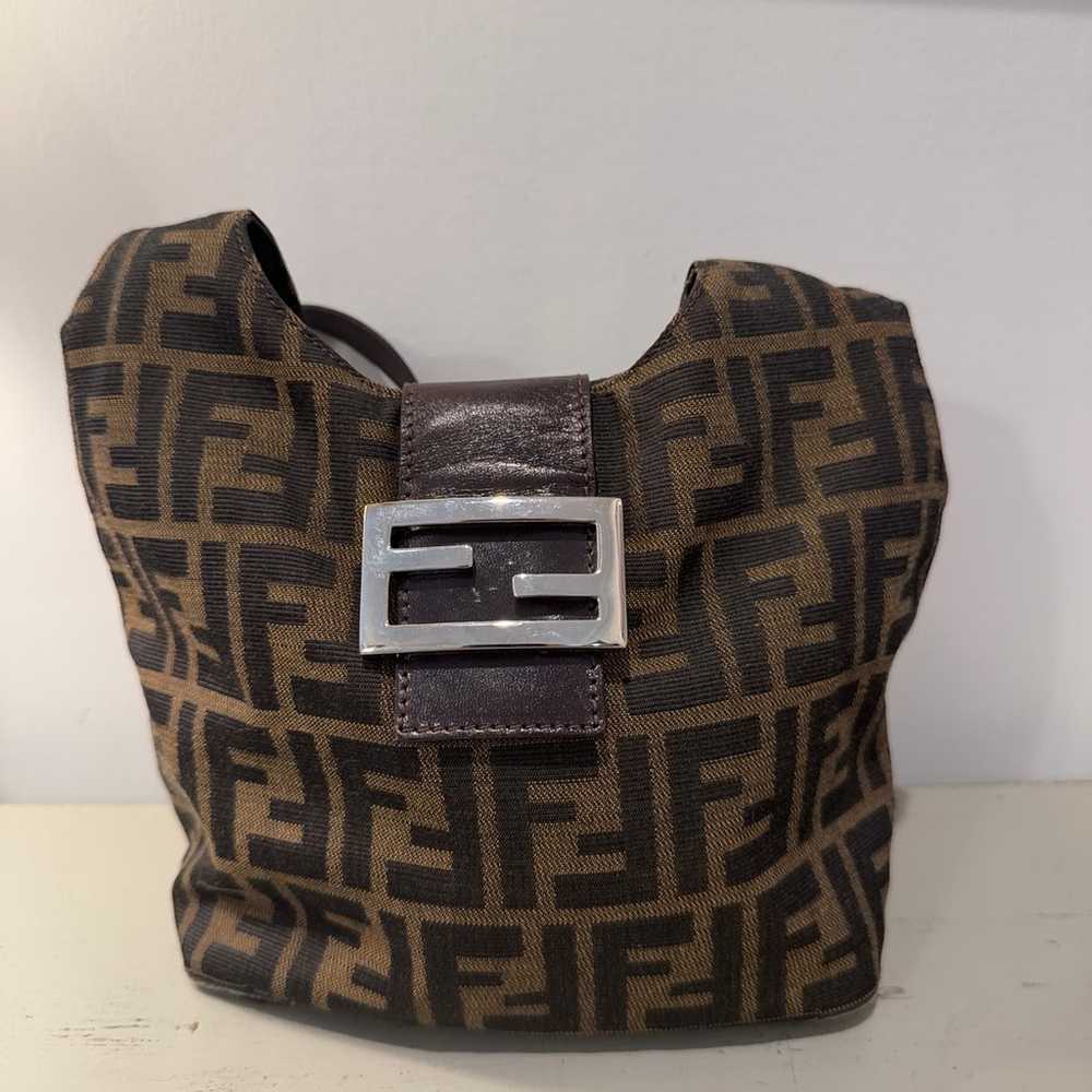 FENDI Zucca Canvas Mamma Baguette Shoulder Bag Br… - image 2