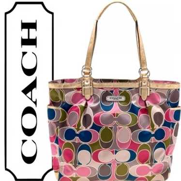 Coach Signature Scarf Sateen Gold Trim Satin Tote… - image 1