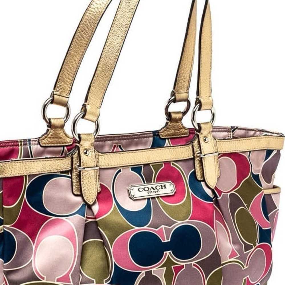 Coach Signature Scarf Sateen Gold Trim Satin Tote… - image 3