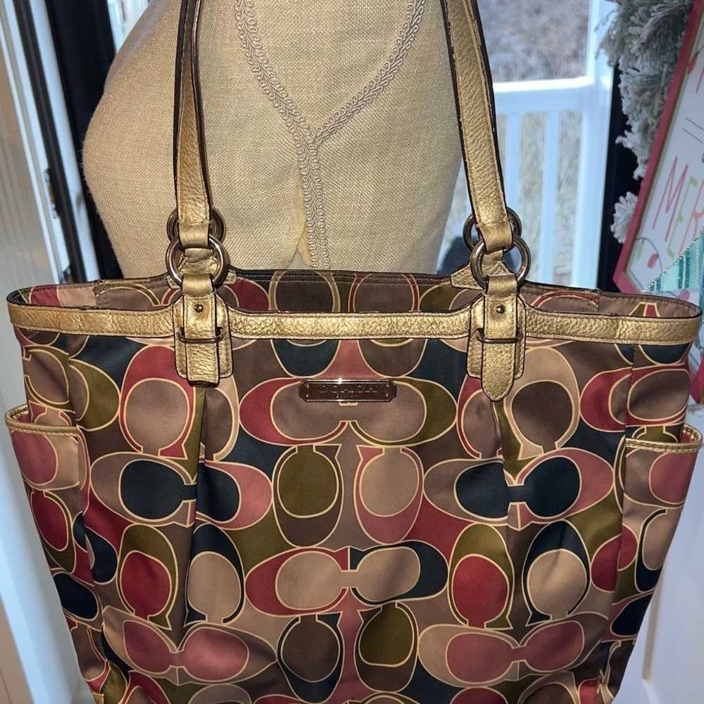 Coach Signature Scarf Sateen Gold Trim Satin Tote… - image 4