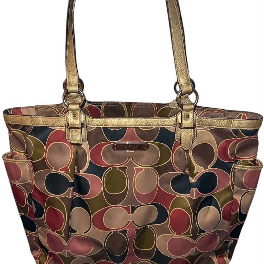 Coach Signature Scarf Sateen Gold Trim Satin Tote… - image 5