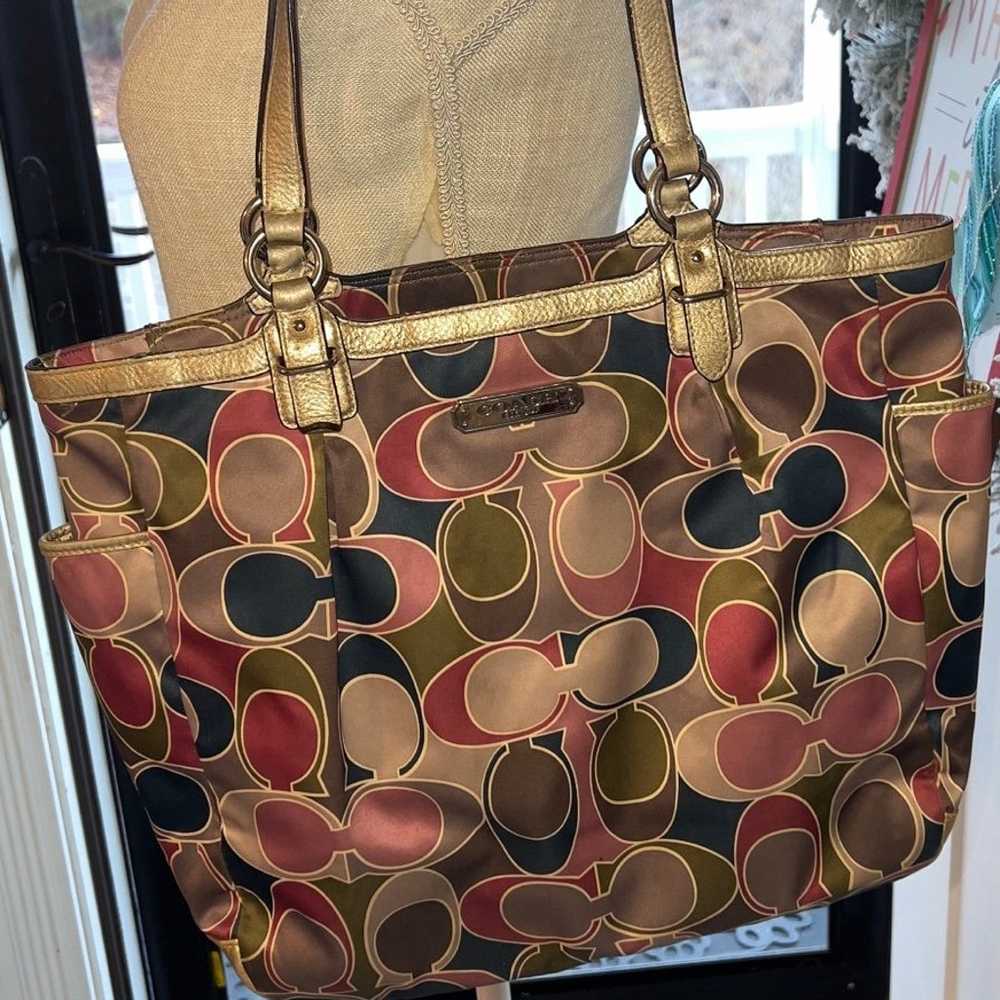 Coach Signature Scarf Sateen Gold Trim Satin Tote… - image 6