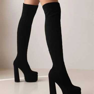 Black knee-high boots, suede, high heel