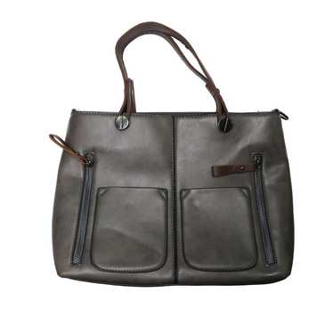 1990s Vintage Steel Gray Leather Tote Bag Hand Bag - image 1