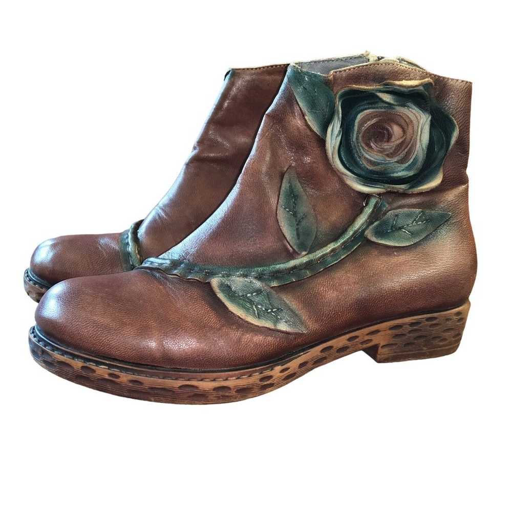 NWOT Socofy Distressed Rose Leather Ankle Boot Br… - image 1