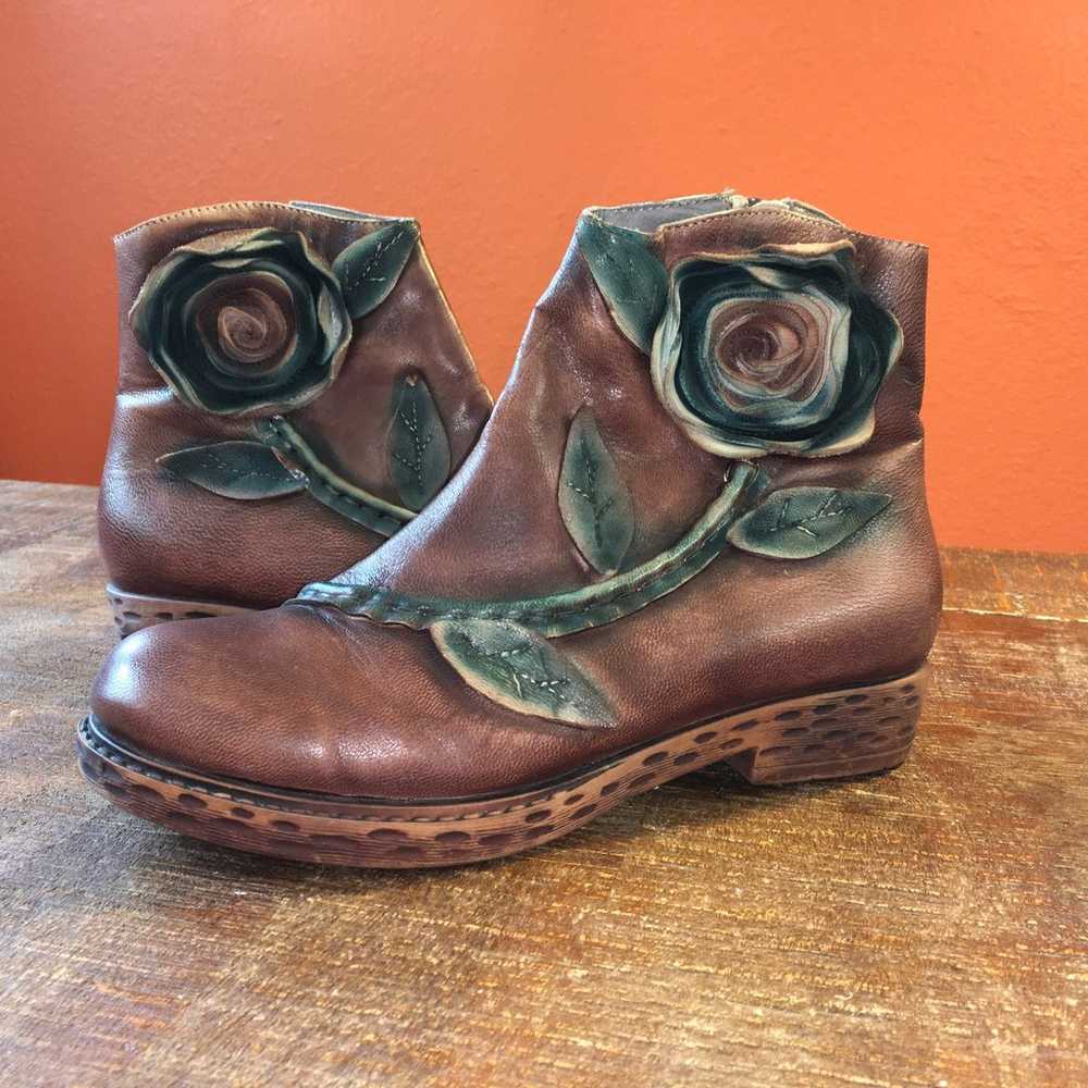 NWOT Socofy Distressed Rose Leather Ankle Boot Br… - image 2