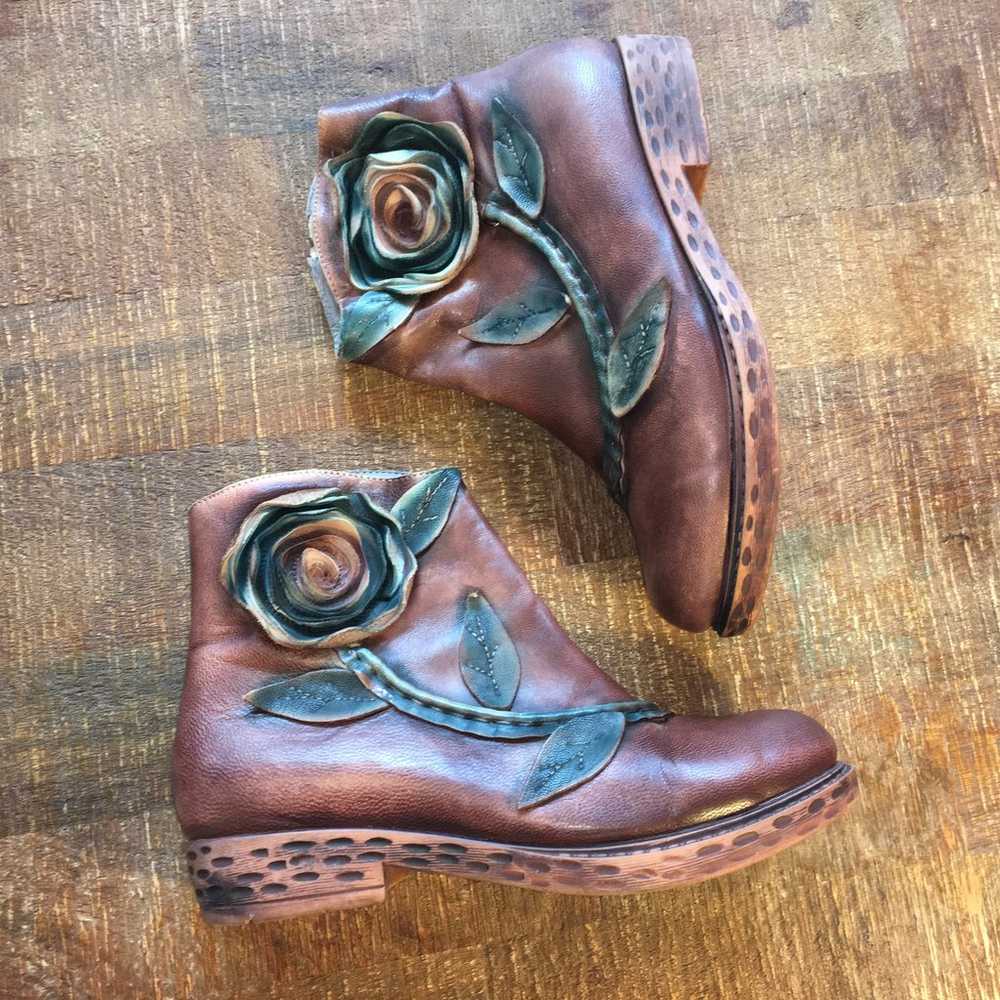 NWOT Socofy Distressed Rose Leather Ankle Boot Br… - image 4