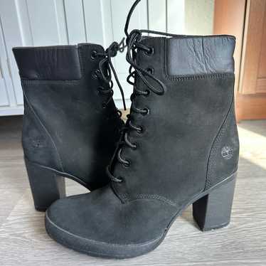 Timberland Block Heels Lace Up Booties Black