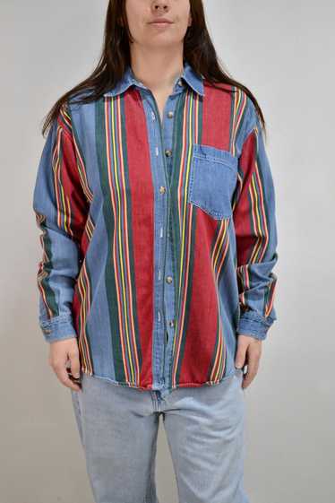 90s Striped Cotton Button Up