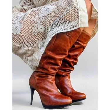 CATHY JEAN Tall Brazilian Brown Leather Slouchy H… - image 1