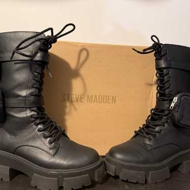 Black Steve Madden stack boots with mini bags THRO