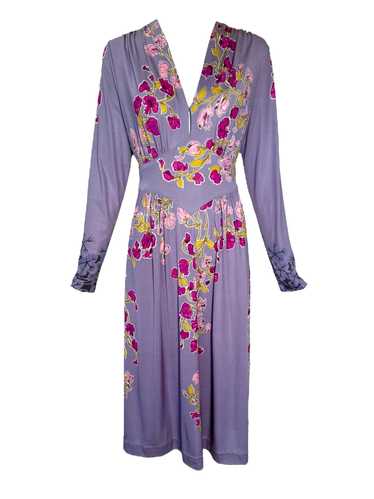 Mac Tac 1970s Lavender Floral Knit Tie Dress - image 1