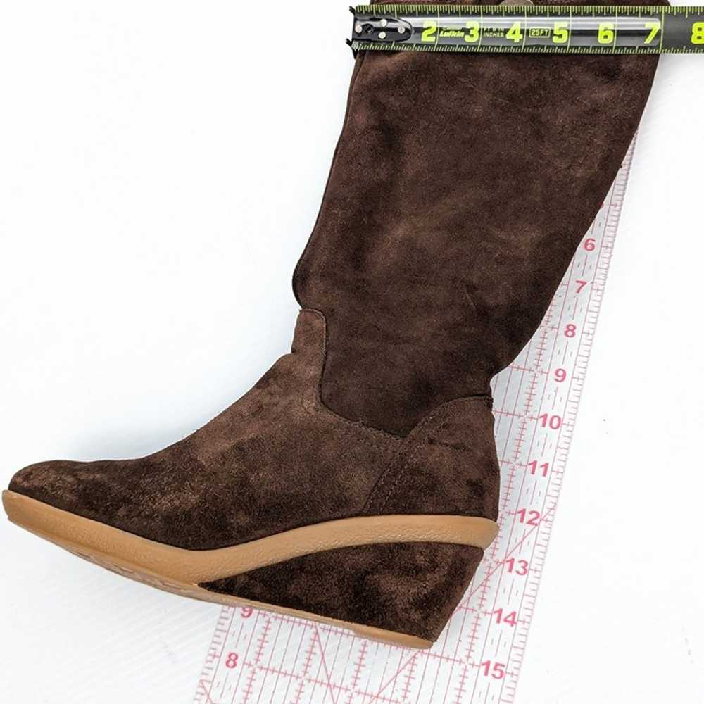 Andrea Women Brown Suede Buckle Zip Wedge Knee Bo… - image 6