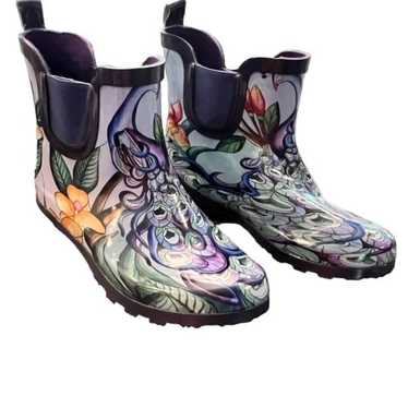 Anuschka Ankle Rain Boots Midnight Peacock Floral… - image 1