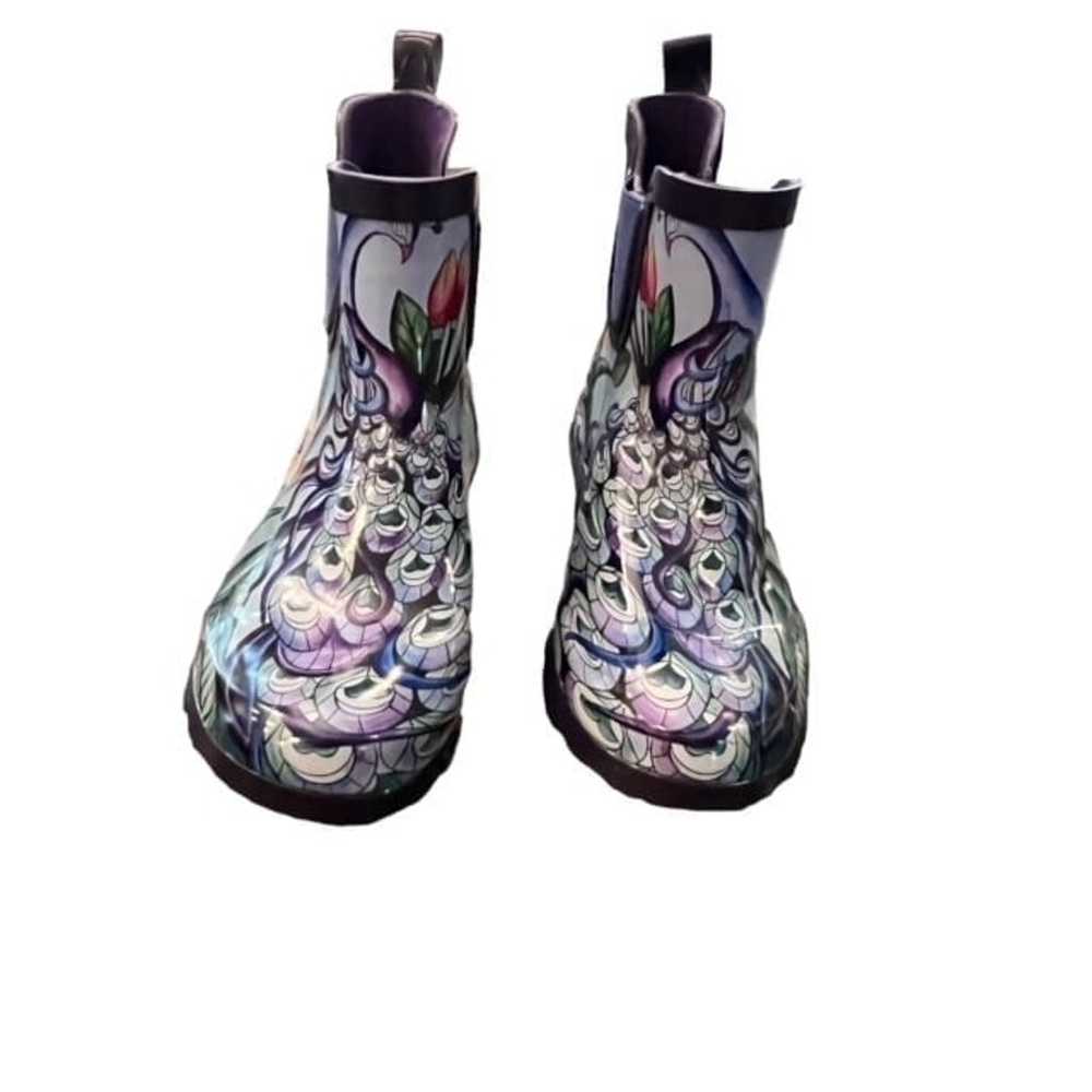 Anuschka Ankle Rain Boots Midnight Peacock Floral… - image 2