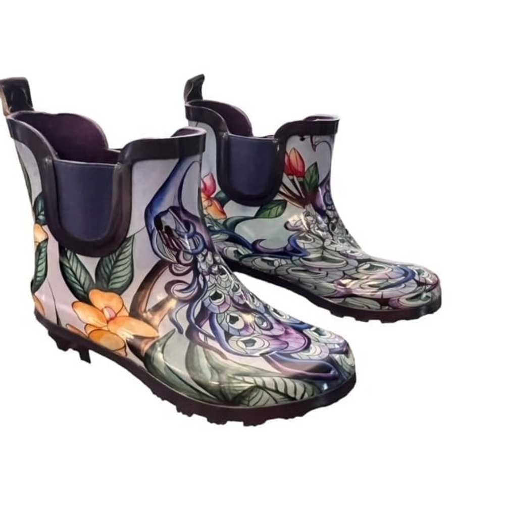 Anuschka Ankle Rain Boots Midnight Peacock Floral… - image 3