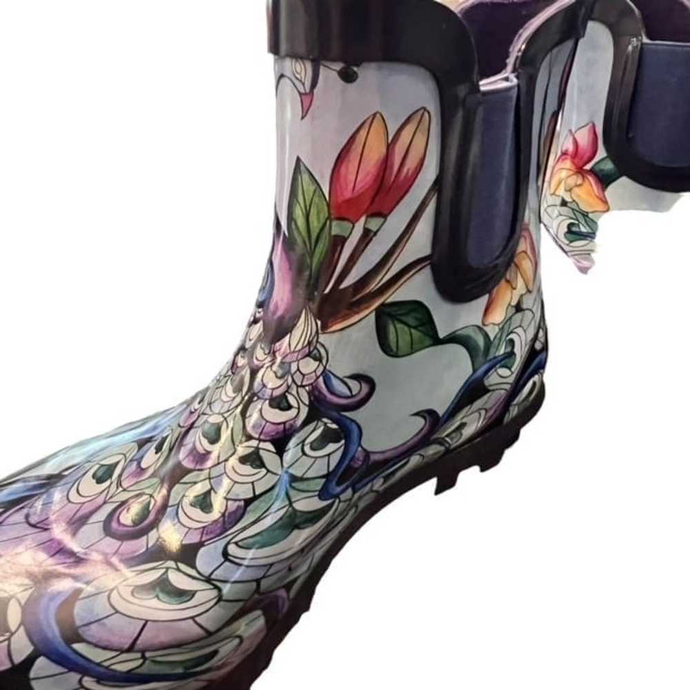 Anuschka Ankle Rain Boots Midnight Peacock Floral… - image 5