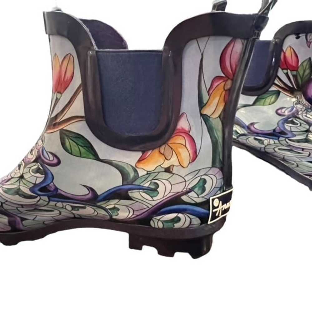 Anuschka Ankle Rain Boots Midnight Peacock Floral… - image 6