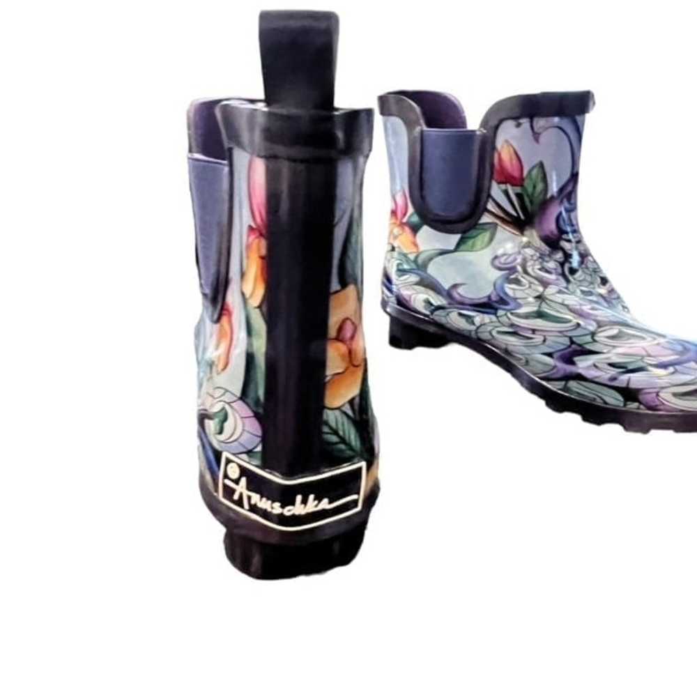 Anuschka Ankle Rain Boots Midnight Peacock Floral… - image 7