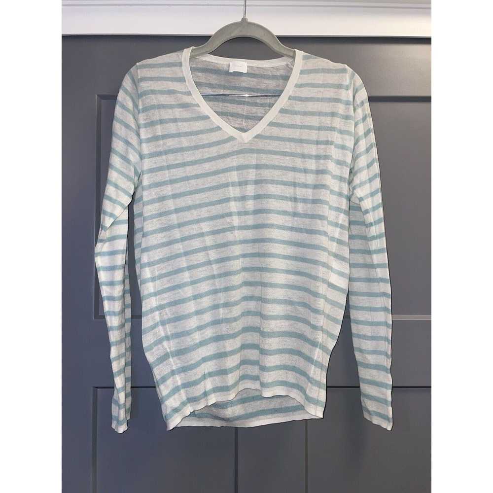 Designer CT Plage Teal White Striped V Neck Light… - image 1